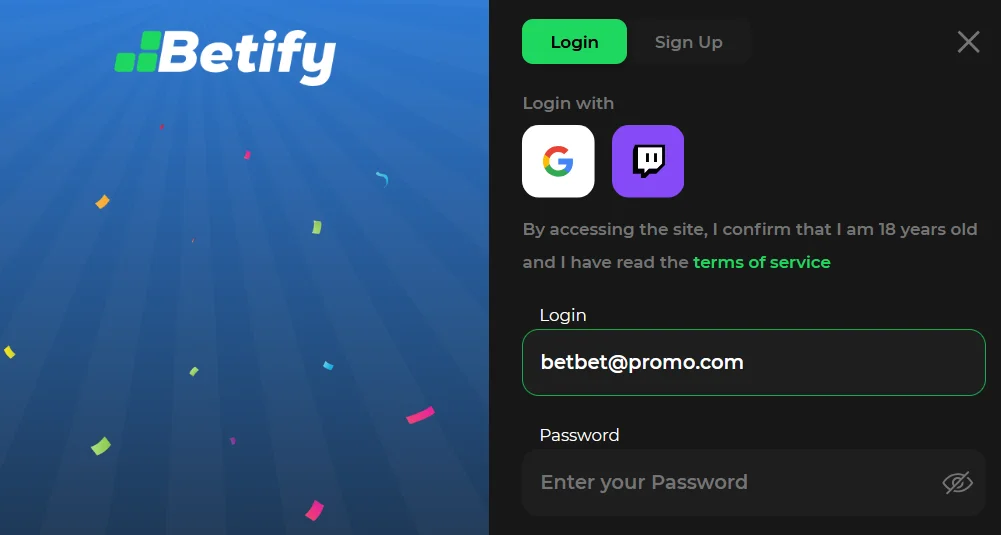 Formulaire d'inscription Betify email et mot de passe